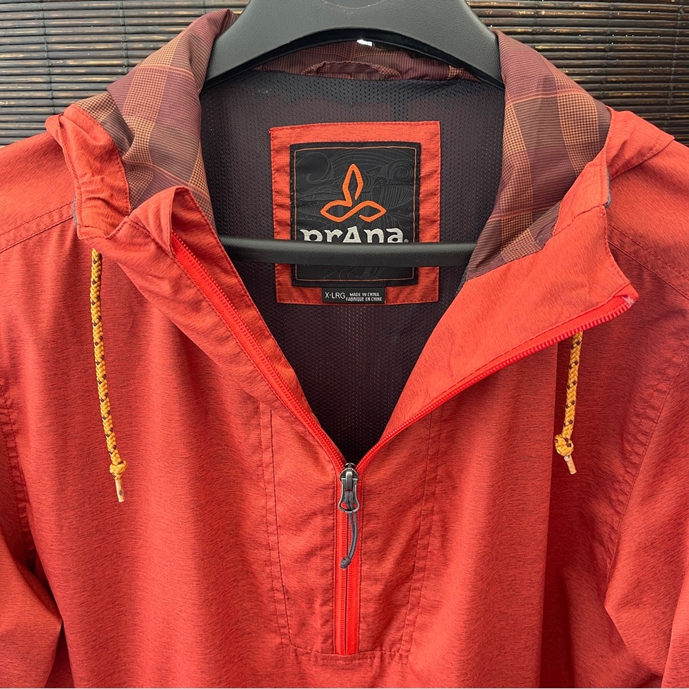 PrAna Men's 1/4 Zip Pullover Jacket Orange Lightweight XL